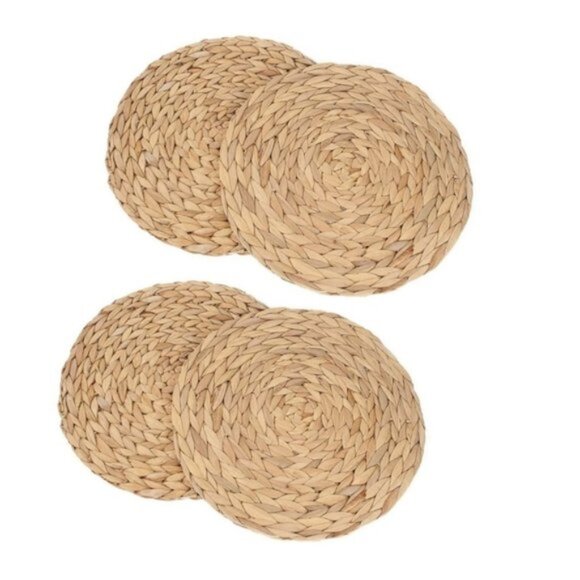 Natural Hyacinth Woven Placemats | Set of 4 | 13.5" Round | Braided Rattan - Picture 2 of 7